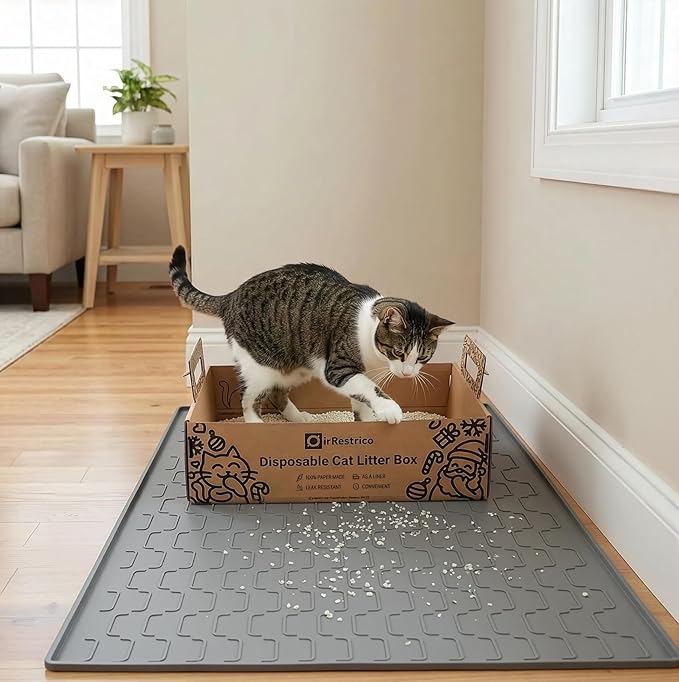 3-Pack Disposable Cat Litter Box, Waterproof & Leak-Resistant Cardboard, Foldable for Travel and Temporary Use, Eco-Friendly with Cute Cartoon Design, Gift for Cat Lovers