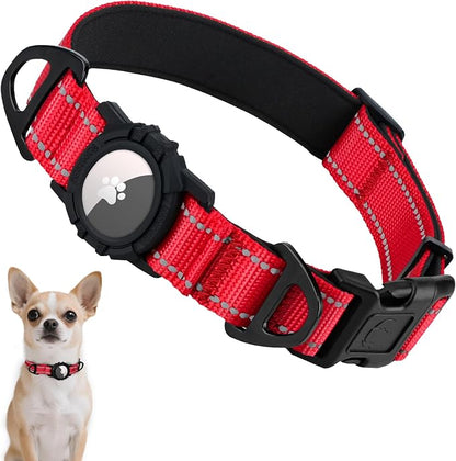 Taglory AirTag Dog Collar with Waterproof Holder for Puppy, Red, XS | Reflective for Night Walks & Low-Light Safety, Track Your Pup Peace of Mind, Adjustable Soft Padded, No More Dangling Tags