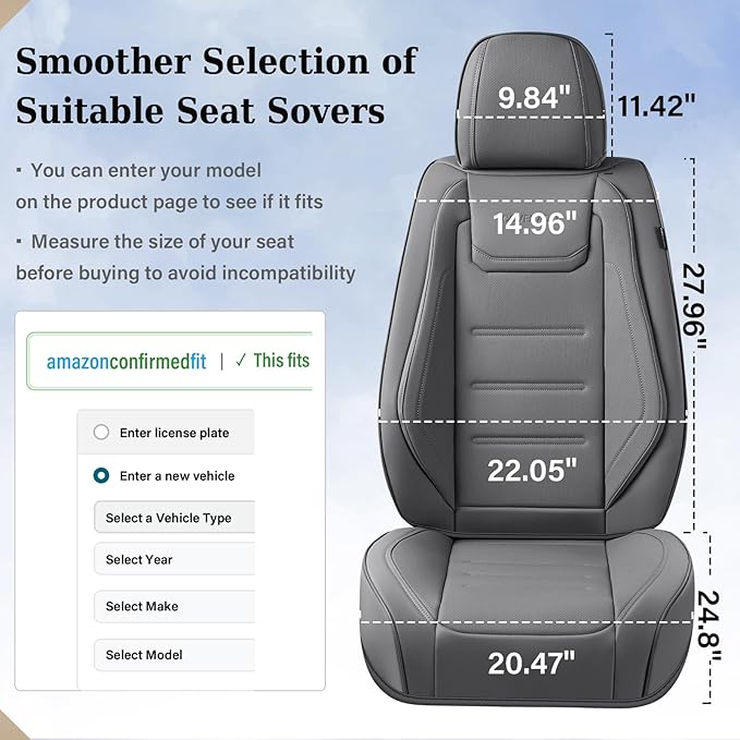 Coverado Car Seat Covers, Front Covers for Cars, Car Seat Cover Front Seats, Car Seat Protector Waterproof, Leather Car Seat Cushion, Universal Interior Covers Seat Protectors for Most Cars Gray