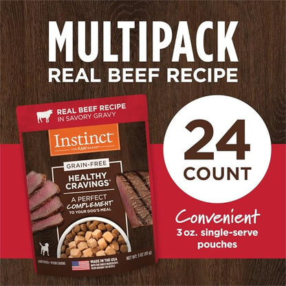 Instinct Healthy Cravings Natural Wet Dog Food Topper, Grain Free Recipe - Real Beef, 3 oz. Pouches (Pack of 24)