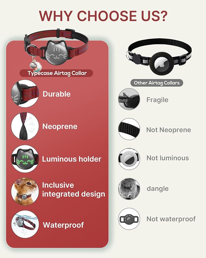 AirTag Cat Collar, Reflective Breakaway Collar, Hidden Holder with Bell | Compatible with Apple AirTag 1st & 2nd Gen, Lightweight Water-Resistant Strap for Cats, AirTag Not Included