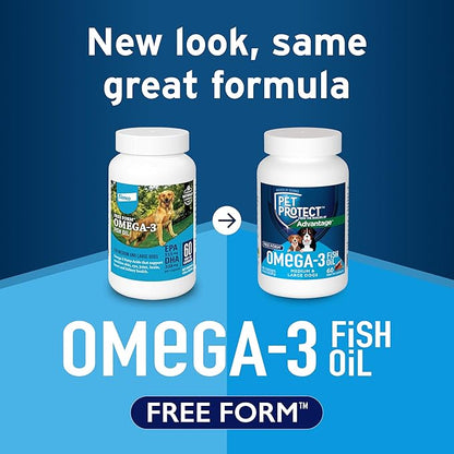 Pet Protect M/L Dog Omega-3 Supplement, Proprietary Free Form Blend, Supports a Normal Inflammatory Response, Snip-Tip Capsules (60 Count)