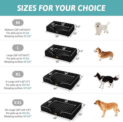 COZY KISS Orthopedic Dog Bed for Medium Small Size Dog, Soft and Warm Faux Fur Sofa for Pet Up to 40 lbs, Foam Bolster Anti-Slip Couch with Washable Removable Cover, M 30x20x6.5 inch, Black