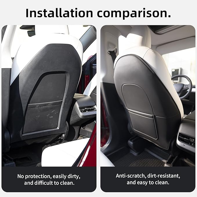 2Pcs for Tesla Model 3/Y 2017-2026 Juniper/Highland(Not for Standard), Leather Seat Back Kick Protectors Accessories, Kids Mats Waterproof Pet Covers