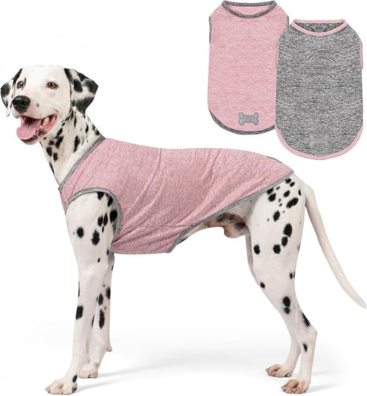 KYEESE 2Pack Dog Shirt, Lightweight Sun Protection Sleeveless Dog T Shirts for Large Dogs Girl, Breathable Pet Reflective Tank Top Summer Dogs Clothes for Outdoor Walking, Pink+Grey, 3XL