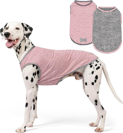 KYEESE 2Pack Dog Shirt, Lightweight Sun Protection Sleeveless Dog T Shirts for Medium Large Dogs Girl, Breathable Pet Reflective Tank Top Summer Dogs Clothes for Outdoor Walking, Pink+Grey, 2XL