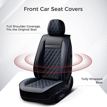 Huidasource Front Car Seat Covers, Leather Car Seat Cushion, Automotive Car Seat Cover Protector Universal Fit Front Seat, Airbag Compatible, for Most Cars,Vans,Trucks, SUVs (Front Pair/Black&Blue)