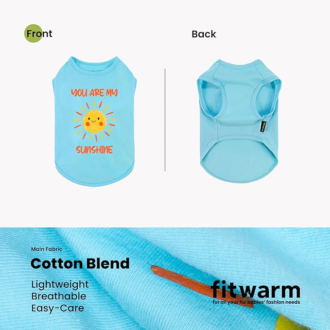 Fitwarm You are My Sunshine Dog Shirt, Tropical Summer Clothes for Small Dogs Boy Girl, Funny Pet Outfit, Blue, Yellow, XL