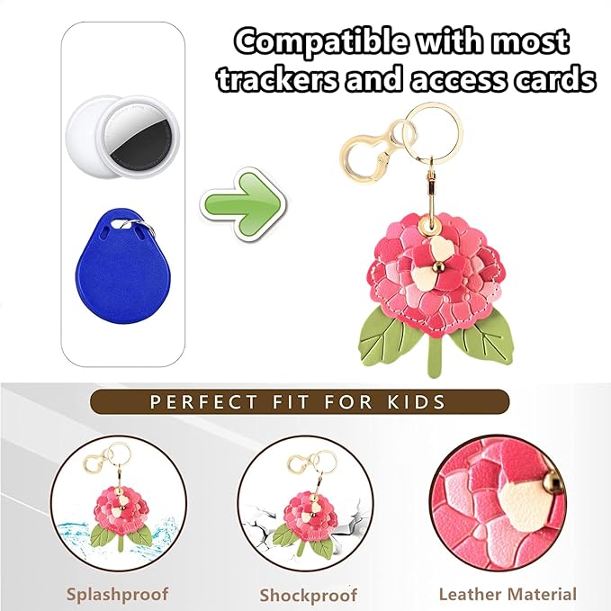 BORKUANA Leather Keychain Holder Case Compatible with AirTag,Cute Protective Cover with Keyring