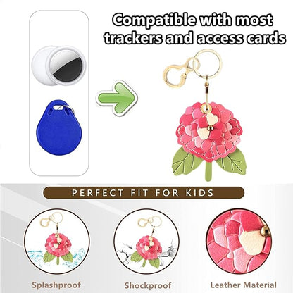 BORKUANA Leather Keychain Holder Case Compatible with AirTag,Cute Protective Cover with Keyring