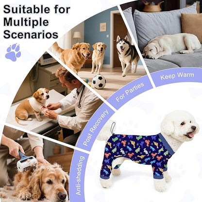 Bienbee Dog Pajamas, 4 Pack Dog Recovery Suit Shedding Suit Cute Soft Puppy Clothes Dogs Pjs Onesies Jammies Adjustable Breathable & Stretchy Clothes for Small Medium Large Dogs Girl Boy Puppy-M