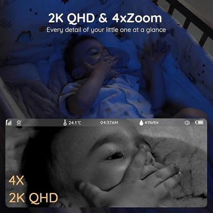 BOIFUN 2026 Upgraded 2K WiFi Baby Monitor with Camera and Audio, Smart Night Light, APP & 5" Split-Screen Control, Motion/Cries/Sound/Custom Alarm Zone Detect, Auto Tracking, Humidity Temp Detect