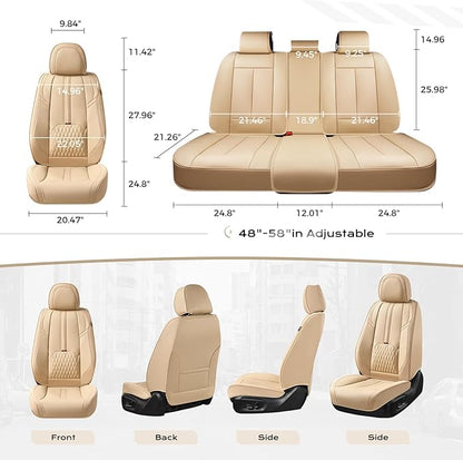 Coverado Car Seat Covers, Front Seat Covers with Lumbar Support, Beige Leather Seat Cover for Cars, Waterproof Car Seat Protector, Automotive Seat Cover Car Seat Cushion Universal Fit for Most Cars