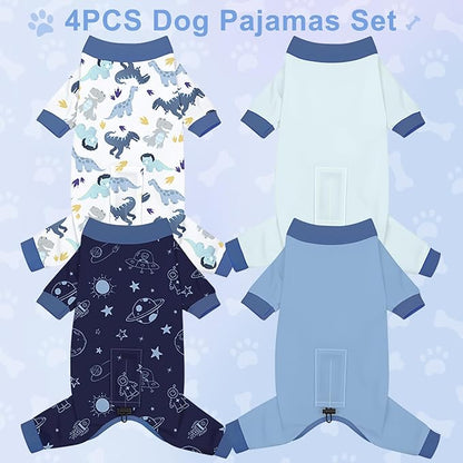 Bienbee Dog Pajamas, 4 Pack Dog Recovery Suit Shedding Suit Cute Soft Puppy Clothes Dogs Pjs Onesies Jammies Adjustable Breathable & Stretchy Clothes for Small Medium Large Dogs Girl Boy Puppy-S