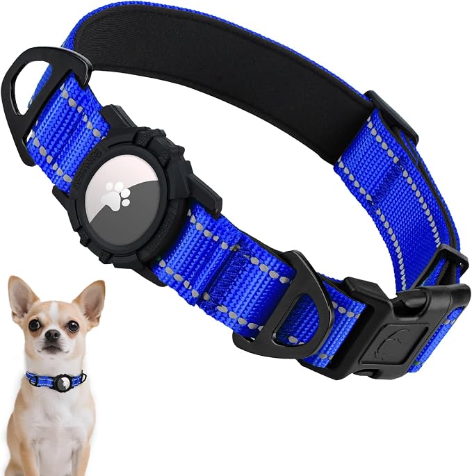 Taglory AirTag Dog Collar with Waterproof Holder for Puppy, Navy Blue, XS | Reflective for Night Walks & Low-Light Safety, Track Your Pup Peace of Mind, Adjustable Soft Padded, No More Dangling Tags
