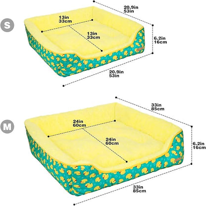 Rectangle Washable Dog Bed for Large, Medium & Small Dogs – Soft Calming Puppy Beds, Durable Warm Pet Sofa with Non-Slip Bottom for Indoor Use.Yellow M Size (33.5"x33.5"x7.1")