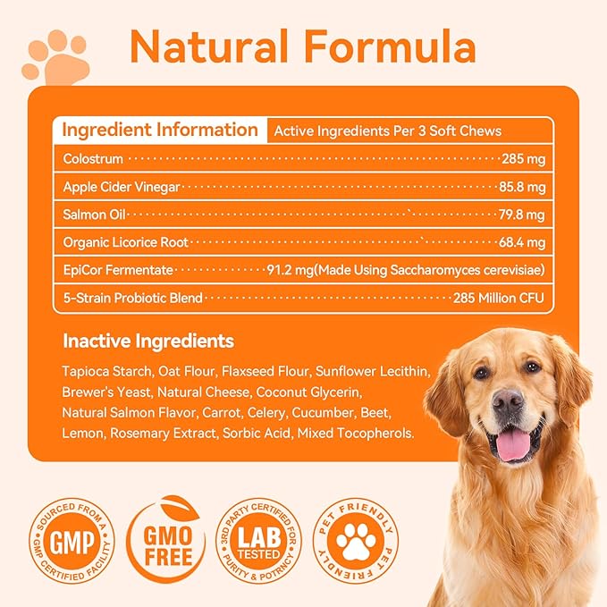 Dog Allergy Chews Allergy Relief 400ct- Probiotics for Dogs with 5 Digestive Enzymes, Colostrum for Itching Hot Spots Ears Paw Licking, Skin & Coat Relief Supplement for Allergies lmmune Support