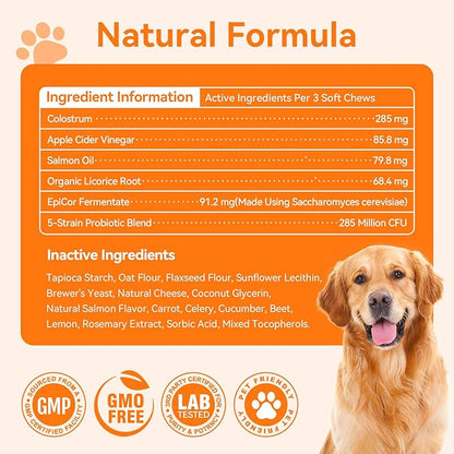 Dog Allergy Chews Allergy Relief 400ct- Probiotics for Dogs with 5 Digestive Enzymes, Colostrum for Itching Hot Spots Ears Paw Licking, Skin & Coat Relief Supplement for Allergies lmmune Support