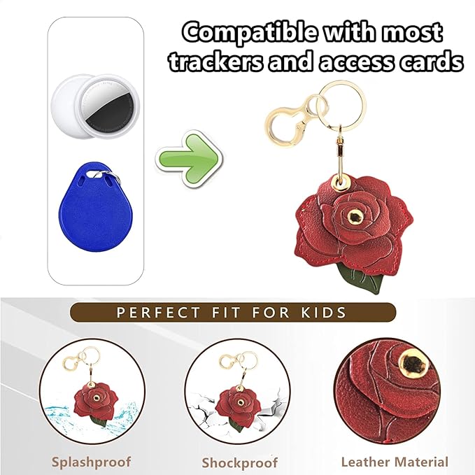 BORKUANA Leather Keychain Holder Case Compatible with AirTag,Cute Protective Cover with Keyring