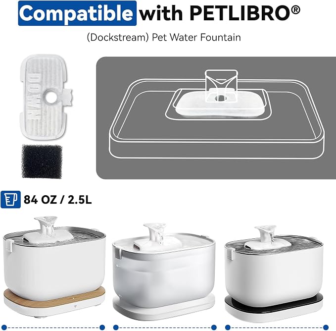 24 Packs for Petlibro Cat Water Fountain Filters Replacement Dockstream | Compatible with PETLIBRO® PLWF106 PLWF116 PLWF005 PLWF115 PLWF105 PLWF305 (12 Replacement Filters + 12 Pre-Filter Sponges)