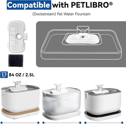 24 Packs for Petlibro Cat Water Fountain Filters Replacement Dockstream | Compatible with PETLIBRO® PLWF106 PLWF116 PLWF005 PLWF115 PLWF105 PLWF305 (12 Replacement Filters + 12 Pre-Filter Sponges)