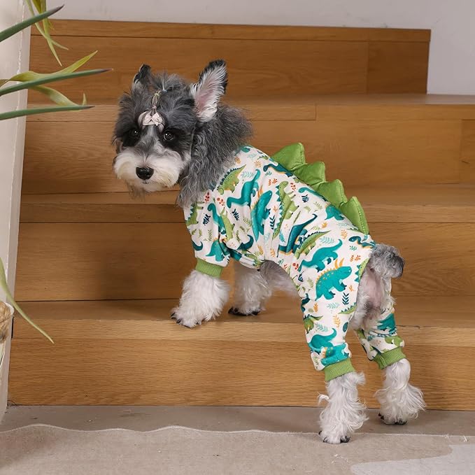 CuteBone Dinosaur Costume Dog Pajamas, Stretchy Spandex Crystal Velvet Sleepwear Coat for Small Dogs, Soft & Warm Pet Outfit Clothes for Cold Weather, Cozy Pullover Design COSP05L