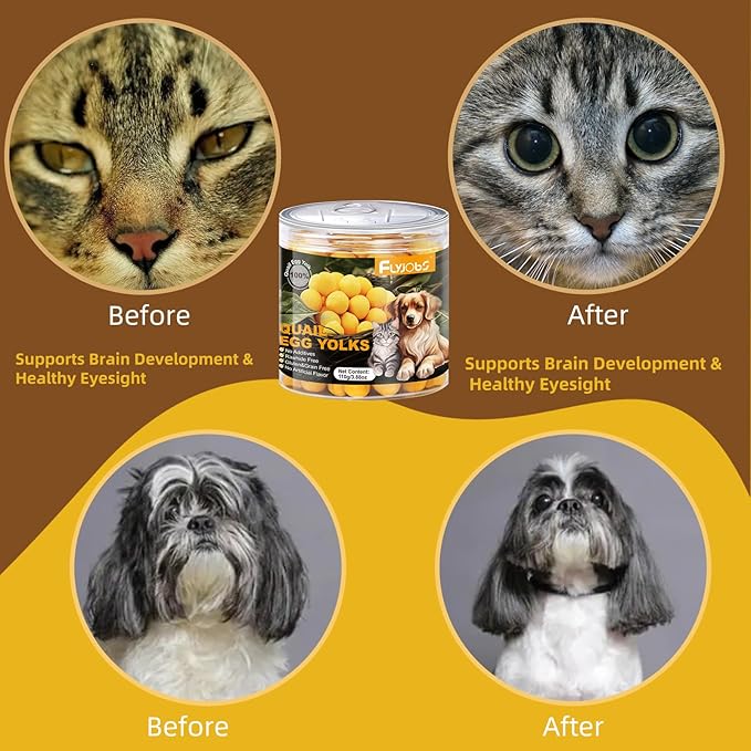 Dehydrated Quail Egg Yolk Snacks for Cats and Dogs Training (110g/3.88oz), Natural Dog Food Limited Ingredient, Healthy Tasty Freeze-Dried Pet Treats for Dogs Cats (M, Egg)