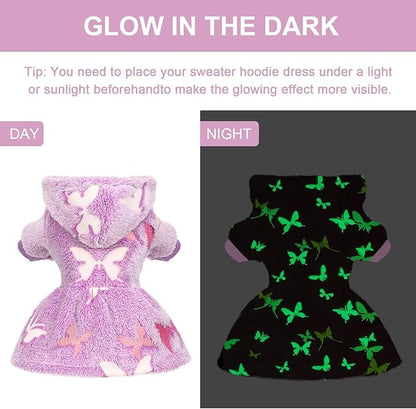 Dog Sweater Fleece Dog Hoodie Winter Puppy Clothes for Small Dogs Boy Girl Pet Hoodies Cold Weather Doggie Coats Fall Doggy Sweatshirt for Chihuahua Yorkie Cat Sweater Costume, Purple Butterfly, XXS