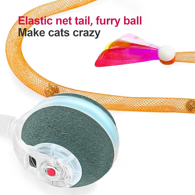 Jkanti Interactive Cat Toys for Indoor Cats,The 3rd Generation Agile Moving Cat Ball with Elastic Mesh Tail,Automatic Kitten Toys for Bored Indoor Cats (Dark Green)
