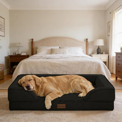 Orthopedic Dog Beds for Large Sized Dogs, Waterproof Memory Foam Large Pet Bed with Sides 36x27Inch, Non-Slip and Egg-Crate Foam Big Dog Couch Bed with Removable Washable Cover, Black