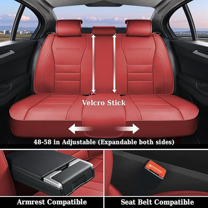 Coverado Car Seat Covers Full Set, Nappa Leather Seat Covers for Cars, Car Seat Protector Car Seat Cushion, Front and Back Seat Protectors Cushions Universal Fit for Most Cars Vehicles(Red)