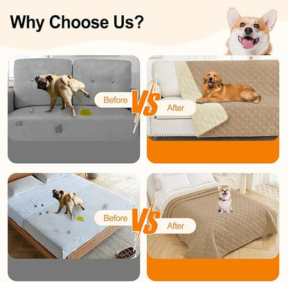 Smiry Reversible Waterproof Couch Covers for Sofa, Washable Dogs Pet Couch Covers for 3 Cushion Sofa Pet Friendly, Water Resistant Furniture Protector Slipcover, Geometric (82"x120", Camel/Beige)