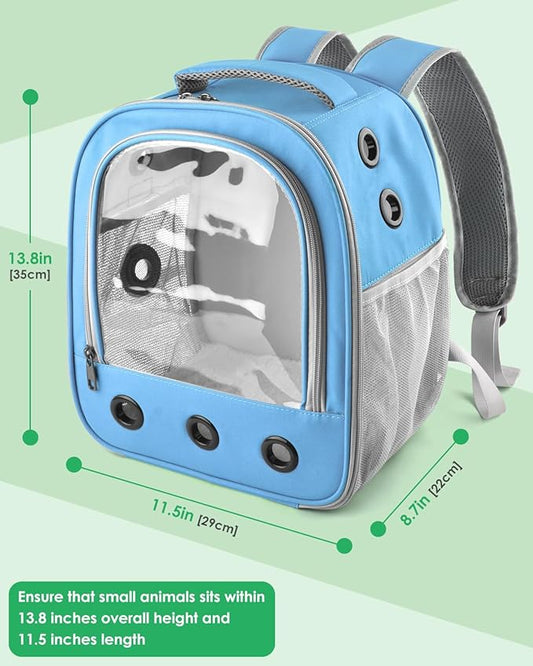 Guinea Pig Carrier Backpack, Portable Rabbit Travel Carring Bag for Pet Bunny Chinchilla Bearded Dragon Hamster Parrot Outgoing Pouch Case with Water Bottle Holder & Detachable Pad (Sky Blue)