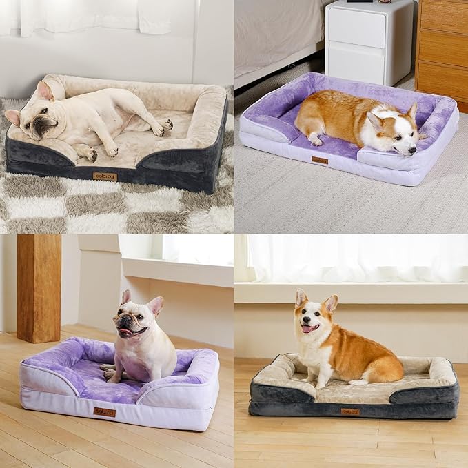BELLA & PAL Orthopedic Dog Sofa Bed for Medium/Large Dogs – No Assembly Needed, Egg-Crate Foam Dog Couch with Waterproof Liner, Washable Removable Cover, Non-Slip, 36x27x6.5Inch, Grey