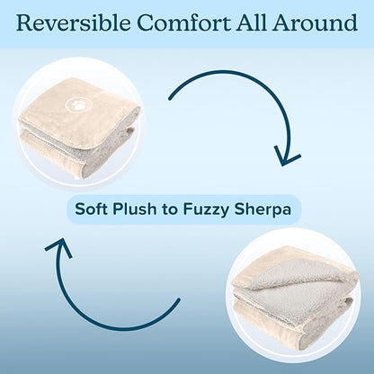 PETMAKER Dog Blanket - 80x100in Reversible Sherpa Blanket - Throw Blankets for Bed, Couch, Crate or Car - Machine Washable Puppy Essentials (Cream)