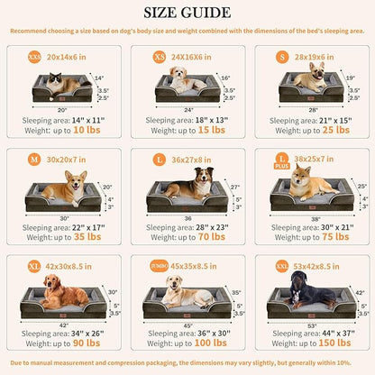 Comfort Expression Orthopedic Dog Bed for Extra Large Dogs 42x30 Inch, Waterproof Egg Crate Foam XL Pet Bed with Removable Bolsters, Dog Couch with Washable Cover & Non-Slip Bottom, Dark Green