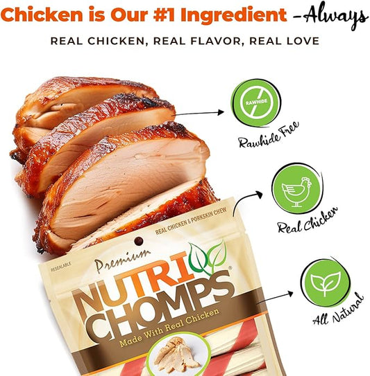 NutriChomps Dog Chews, 6-inch Twists, Easy to Digest, Long Lasting, Rawhide-Free Dog Treats, 15 Count, Real Chicken flavor