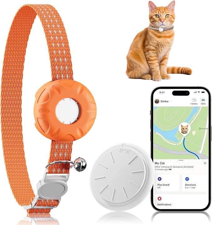 GPS Tracker for Cats, Mini Cat Tracker, Pet Tracker No Monthly Fee, Compatible with Apple Find My(iOS Only), Anti-Lost, Finder Tag for Cars, Pets, Kids, Items, Orange