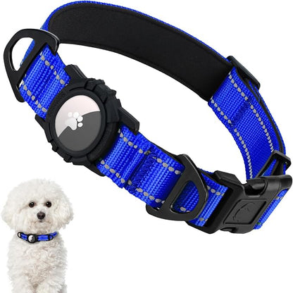Taglory AirTag Dog Collar with Waterproof Holder for Small Dogs, Navy Blue | Reflective for Night Walks & Low-Light Safety, Track Your Pup Peace of Mind, Adjustable Soft Padded, No More Dangling Tags S