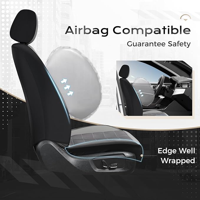 Coverado 3D Air Mesh Car Seat Cover Full Set, Sports Carbon Fiber Design, Breathable Seat Protectors Airbag Compatible Comfort Universal for Most Cars, Van,Trucks, SUV, Grey