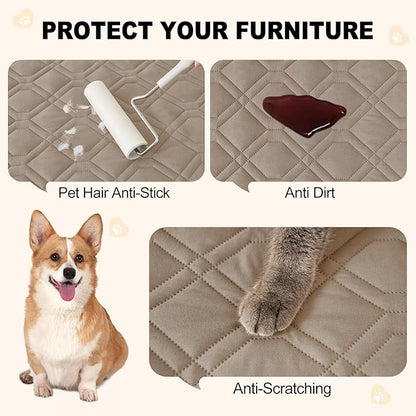 Smiry Reversible Waterproof Couch Covers for Sofa, Washable Dogs Pet Couch Covers for 3 Cushion Sofa Pet Friendly, Water Resistant Furniture Protector Slipcover, Geometric (52"x82", Taupe/Beige)