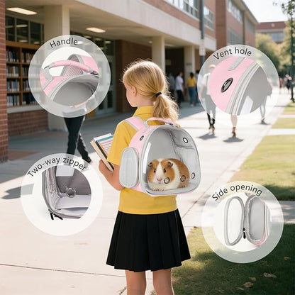 Guinea Pig Carrier, Clear Bubble Window for Guinea Pig, Bunny Rat Bird (Pink, Backpack)