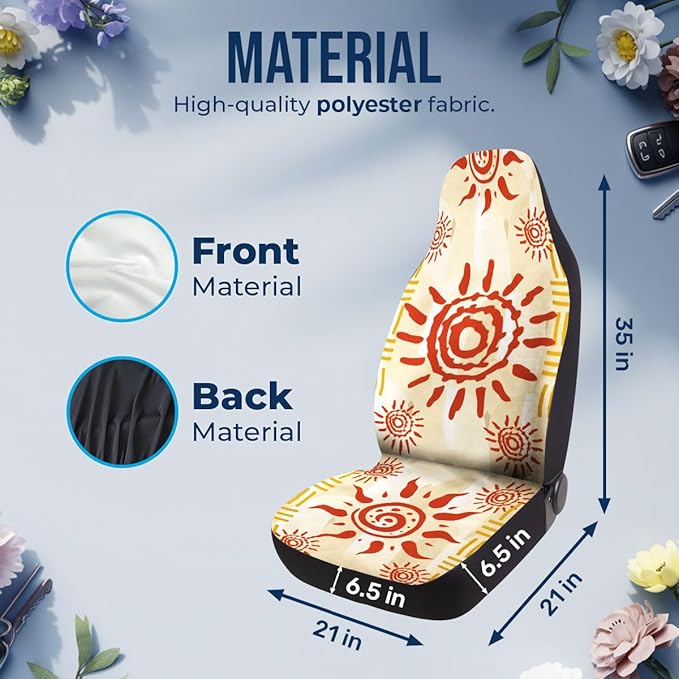 GENANY Bohemian Sun Car Seat Covers Set of 2, Breathable Front Seat Covers for Truck Sedan SUV, Boho Car Accessories, Boho Gift for Women Men