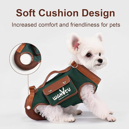 Wakytu Dog Lift Harness Dog Carrier Dog VES Harness Adjustable Dog Leash with Small Puppy Treat Bag（Green,XS）