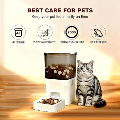HIFAY ATX4 Automatic Cat Feeder – 4L Timed Cat Dry Food Dispenser ， All the Food Could be dispensed Normally After the Power outages, Auto Pet Feeder for Cats and Dogs