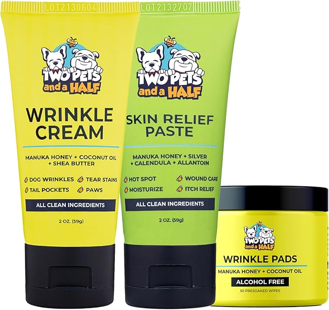 Bulldog Skin Care(Pack of 3)Paste for Bulldogs Wrinkle+Wrinkle Wipes For French Bulldogs+Skin Relief for Dog-Say Bye To Rash,Redness On French Bulldog & English Bulldog, Pug-Frenchie Dog Accessories