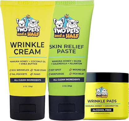 Bulldog Skin Care(Pack of 3)Paste for Bulldogs Wrinkle+Wrinkle Wipes For French Bulldogs+Skin Relief for Dog-Say Bye To Rash,Redness On French Bulldog & English Bulldog, Pug-Frenchie Dog Accessories