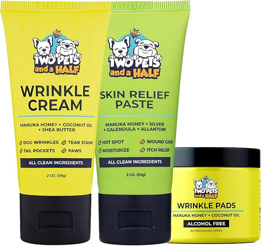 Bulldog Skin Care(Pack of 3)Paste for Bulldogs Wrinkle+Wrinkle Wipes For French Bulldogs+Skin Relief for Dog-Say Bye To Rash,Redness On French Bulldog & English Bulldog, Pug-Frenchie Dog Accessories