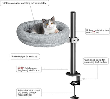 Cuipingoo Cat Bed - with 360 Rotation & Adjustable Height - Soft & Comfortable - Indoor Cats Up to 40 lbs (Grey)