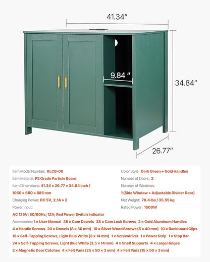 VEVOR Cat Enclosure, 41.3 in Self Cleaning Litter Box Cabinet, with Drawer & Detachable Divider, Automatic Litterbox Enclosure with Built-in Power Outlet, Fits Most Smart Litterboxes